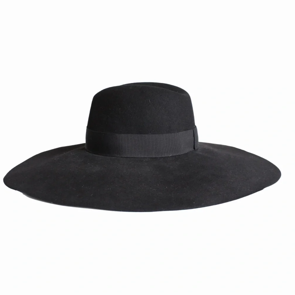 Saint Laurent Hat Wide Brim Oversized Black Rabbit Fur Felt Hedi Slimane Size 56
